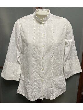 Teddi Of California Vintage 70s Size 8 White Eyelet Tunic Bell Sleeve Blouse Top